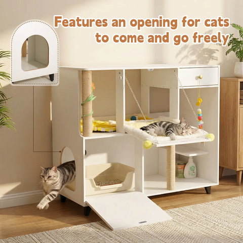 TSYPAIRS Cat Villa with Litter Box Enclosures