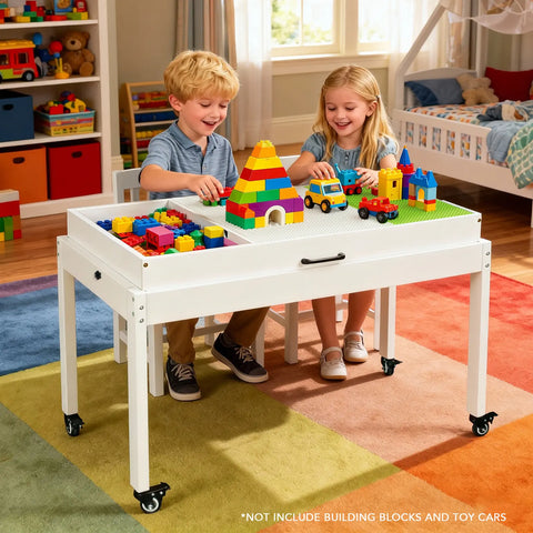 Kids Activity Table with Storage, Low Profile Rolling Toy Organizer, Building Block Play Table Compatible with Lego (Optional table legs available)