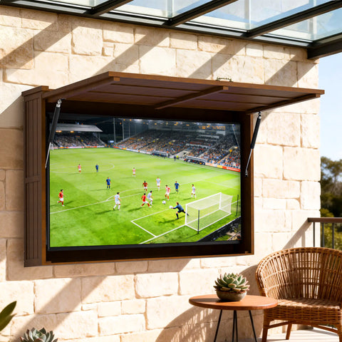 Outdoor TV Enclosure, Fit for 32-55/32-65 Inch TV, Solid Wood Wall-Mounted TV Cabinet with Dual-Arm Steel Bracket