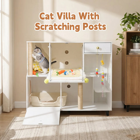 TSYPAIRS Cat Villa with Litter Box Enclosures