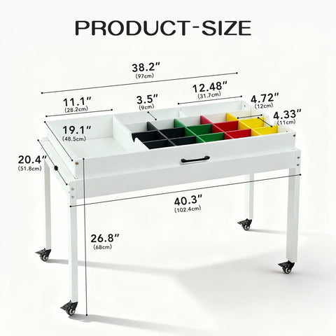 Kids Activity Table with Storage, Low Profile Rolling Toy Organizer, Building Block Play Table Compatible with Lego (Optional table legs available)