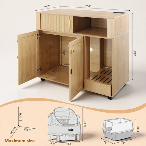 Cat Large Hidden Litter Box Enclosures with Charging Station,Prevent cat Litter from Being Carried Out,Modern Cat Furniture for Indoor,FIT Hold Electric Litter Boxes (L/XXL)