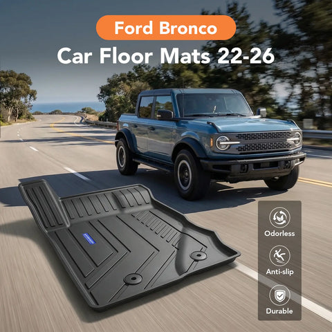 TPE Floor Mats -Floor All Weather Protector Truck Liners for Ford Bronco Car Floor Mats 2021-2025 TPE All Weather Custom Fit Floor Liner Car Mats, Black
