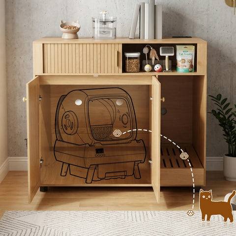 Cat Large Hidden Litter Box Enclosures with Charging Station,Prevent cat Litter from Being Carried Out,Modern Cat Furniture for Indoor,FIT Hold Electric Litter Boxes (L/XXL)