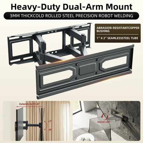 Outdoor TV Enclosure, Fit for 32-55/32-65 Inch TV, Solid Wood Wall-Mounted TV Cabinet with Dual-Arm Steel Bracket