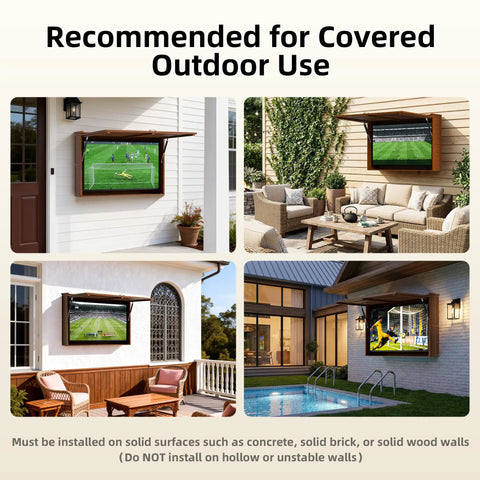 Outdoor TV Enclosure, Fit for 32-55/32-65 Inch TV, Solid Wood Wall-Mounted TV Cabinet with Dual-Arm Steel Bracket