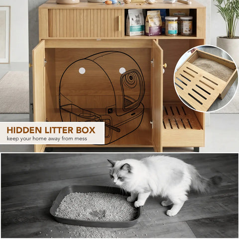 Cat Large Hidden Litter Box Enclosures with Charging Station,Prevent cat Litter from Being Carried Out,Modern Cat Furniture for Indoor,FIT Hold Electric Litter Boxes (L/XXL)