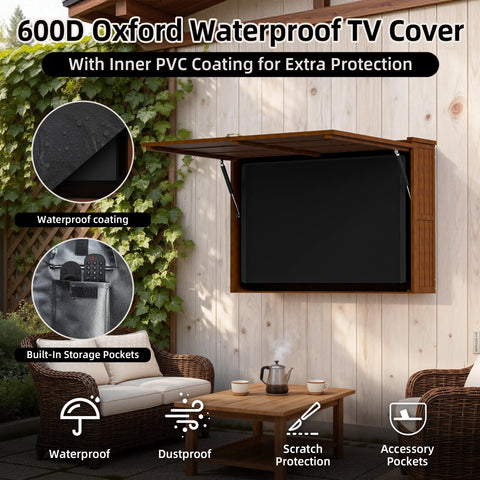Outdoor TV Enclosure, Fit for 32-55/32-65 Inch TV, Solid Wood Wall-Mounted TV Cabinet with Dual-Arm Steel Bracket