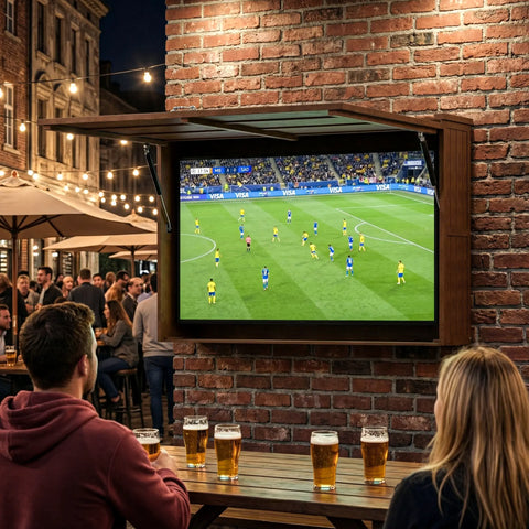 Outdoor TV Enclosure, Fit for 32-55/32-65 Inch TV, Solid Wood Wall-Mounted TV Cabinet with Dual-Arm Steel Bracket
