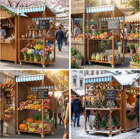 Wooden Farm Stand Cart