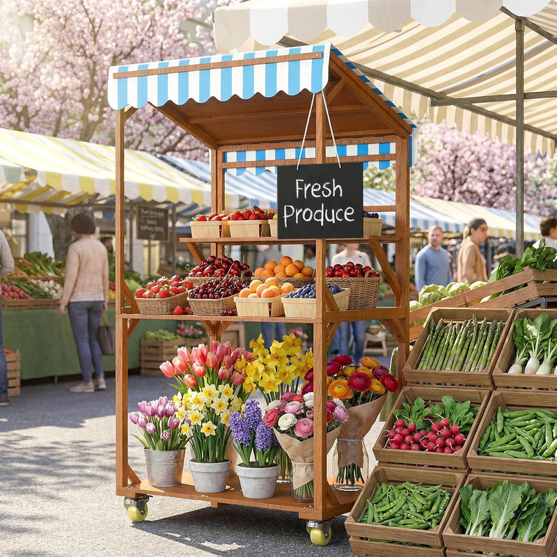 Wooden Farm Stand Cart